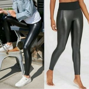 Spanx Assets Faux Leather Leggings Vegan Black High Waisted Shaping Pants Large